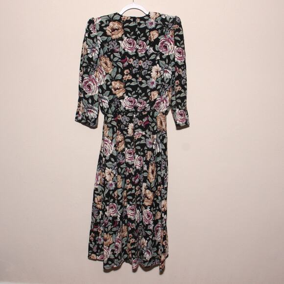 Vintage Lisa II 80s Lace Collar Floral Dress Size 14 Puff Sleeve - Picture 6 of 8